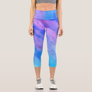 elegantes türkisblaues lila Aquarelldesign Capri Leggings