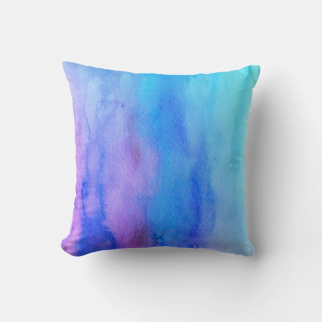 elegantes türkisblaues lila Aquarelldesign Kissen (Vorderseite)