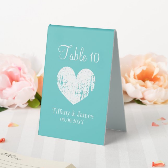 Elegantes türkisblaues Zeltschild für Hochzeiten Tischaufsteller (In Situ (Hochzeit))