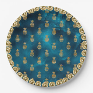 Elegantes türkisfarbenes Aquamarines Ananas Muster Pappteller