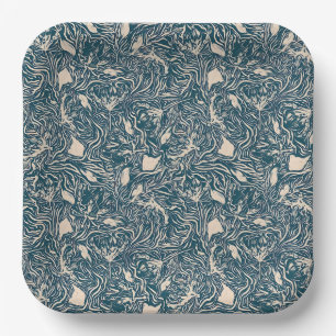 Elegantes türkisfarbenes botanisches Swirl-Muster Pappteller