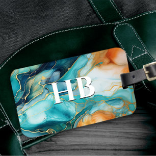 Elegantes türkisfarbenes Imitat aus orangefarbenem Gepäckanhänger