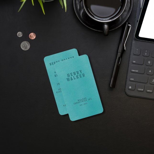 Elegantes türkisfarbenes Imitat Vegan Leder Visitenkarte (Von Creator hochgeladen)