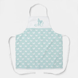 Elegantes türkisfarbenes Monogram Butterfly-Muster Schürze