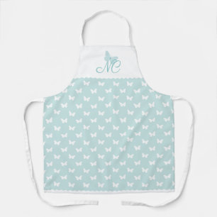 Elegantes türkisfarbenes Monogram Butterfly-Muster Schürze