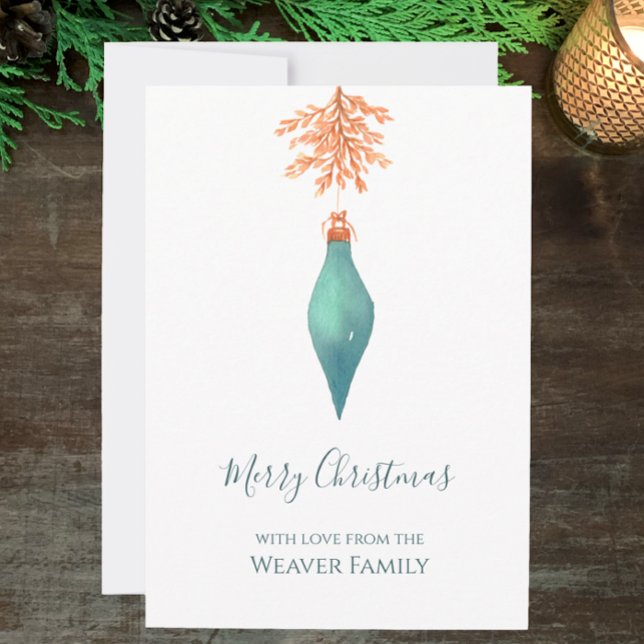 Elegantes türkisfarbenes Weihnachtsbaum Feiertagskarte (Hand painted watercolor, aqua teal minimalistic Christmas card. Personalize elegant script. )