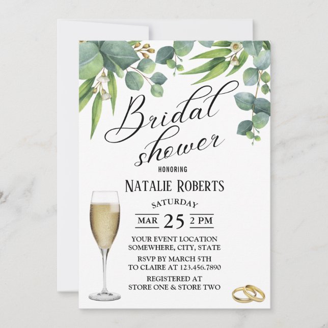 Elegantes Typografie Foliage Floral Brautparty Einladung (Vorderseite)