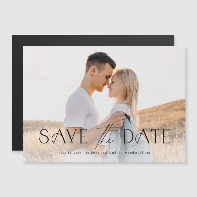 Elegantes Typografie-Foto Hochzeit speichern das D Magneteinladung (Vorne/Hinten)