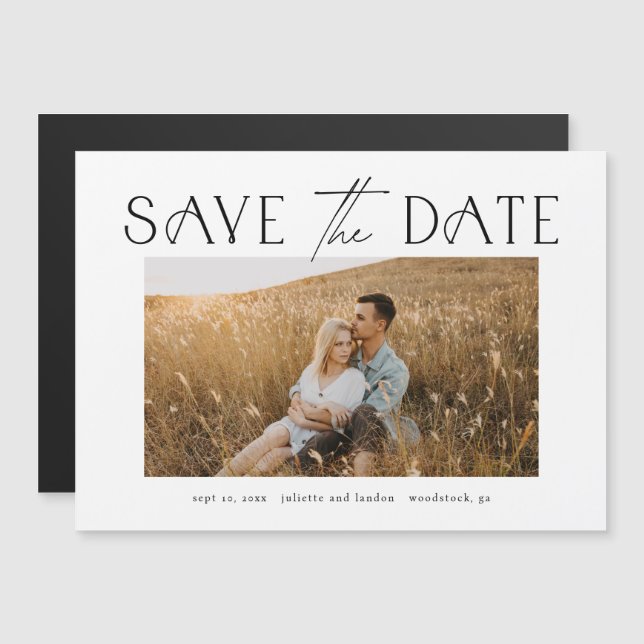 Elegantes Typografie-Foto Hochzeit speichern das D Magneteinladung (Vorne/Hinten)