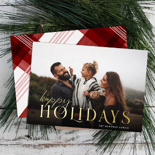 Elegantes Typografie Kariert Happy Holidays Foto Folien Feiertagskarte
