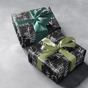Elegantes Typografie-Namensmuster Schwarz Geschenkpapier