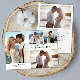 Elegantes Typografie-Script 4 Foto Collage Wedding Dankeskarte