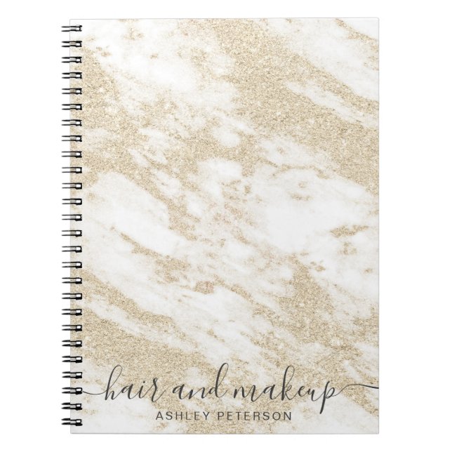 elegantes TypografiegoldGlittermarmor-Haarmake-up Notizblock (Vorderseite)