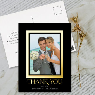 Elegantes Typografy Foto Wedding Danke Gold für Ih Folie Einladungspostkarte