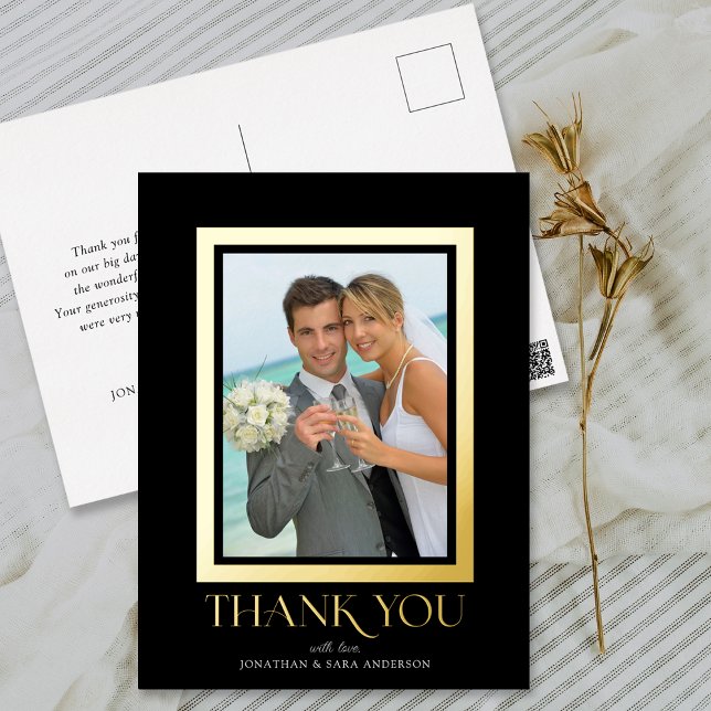 Elegantes Typografy Foto Wedding Danke Gold für Ih Folie Einladungspostkarte (Von Creator hochgeladen)