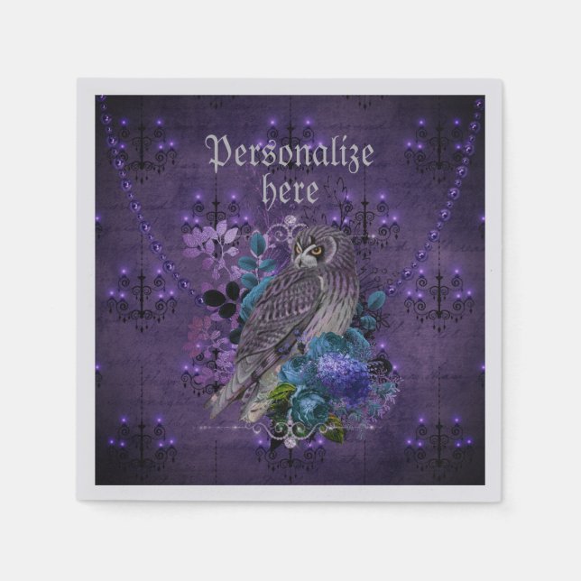 Elegantes Uhu Blumenkronleuchter lila Serviette (Vorderseite)