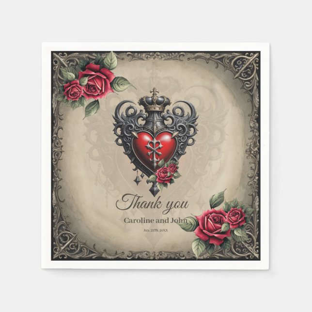 Elegantes und dennoch mystisches gotisches Herz Serviette (Vorderseite)