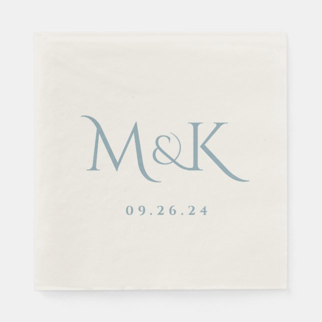 Elegantes und einfaches Dusty Blue Wedding Monogra Serviette (Vorderseite)