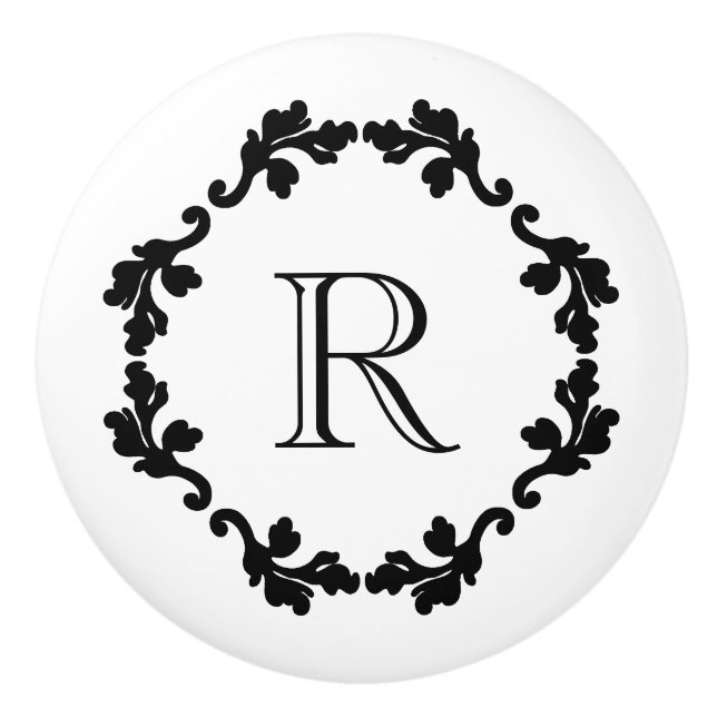 Elegantes und einfaches Schwarzweiß-Monogramm Keramikknauf (Vorderseite)