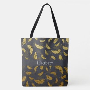 Elegantes und elegantes Schwarz-Gold-Feather-Muste Tasche