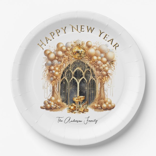 Elegantes und Gold Silvester Party Pappteller (Vorderseite)