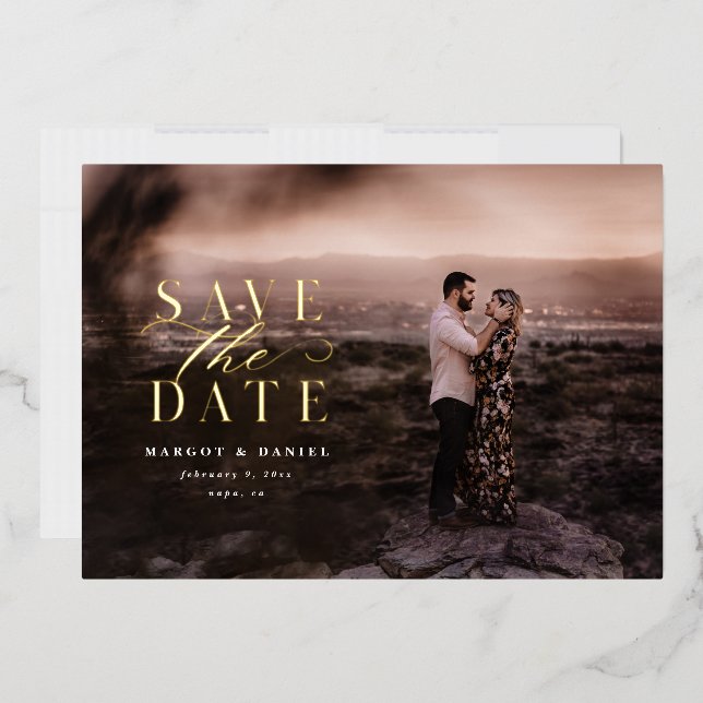 Elegantes und klassisches Foto Save the Date Folieneinladung (Briefumschlag)