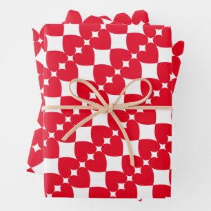 Elegantes und lustig gestreiftes, helles rotes Her Geschenkpapier Set