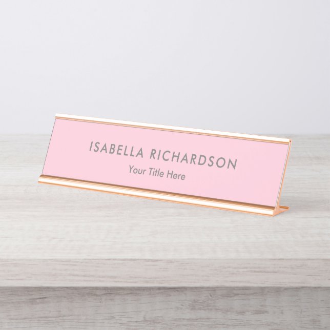 Elegantes und Minimalistisches Rosa Schreibtischnamensplakette (Vorderseite )
