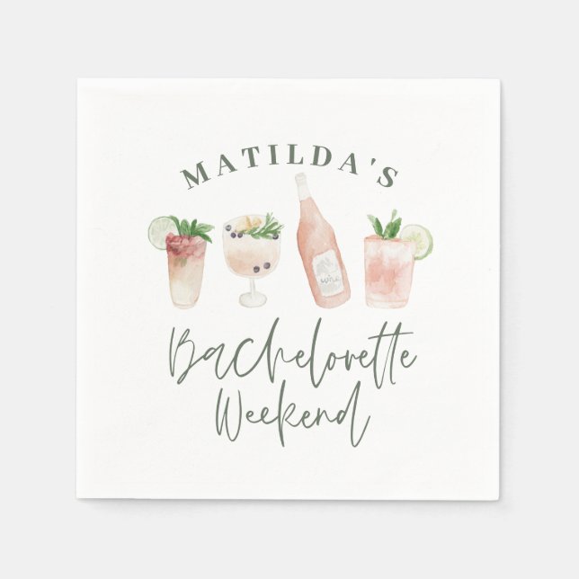 Elegantes und modernes Aquarellgetränk Bachelorett Serviette (Vorderseite)