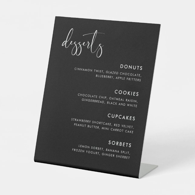 Elegantes und modernes Black Wedding Dessert Bar Sockelschild (Vorderseite)