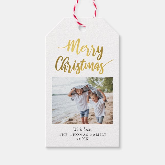 Elegantes und modernes Foto der Goldenen Foil Fami Geschenkanhänger (Vorderseite)