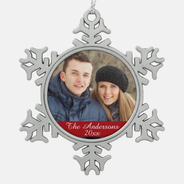 Elegantes und modernes Foto Schneeflocken Zinn-Ornament (Vorderseite)