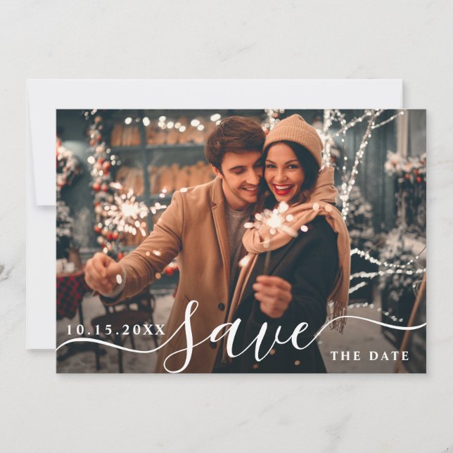 Elegantes und modernes Hochzeitsfest-Foto Save The Date (Vorderseite)