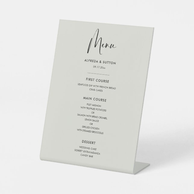 Elegantes und modernes Hochzeitsmenü mit lichtdurc Sockelschild (Vorderseite)