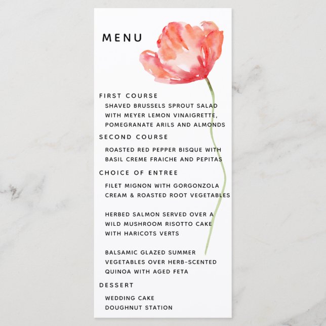 Elegantes und modernes Modern Poppy Red Wedding Me Menükarte (Vorderseite)