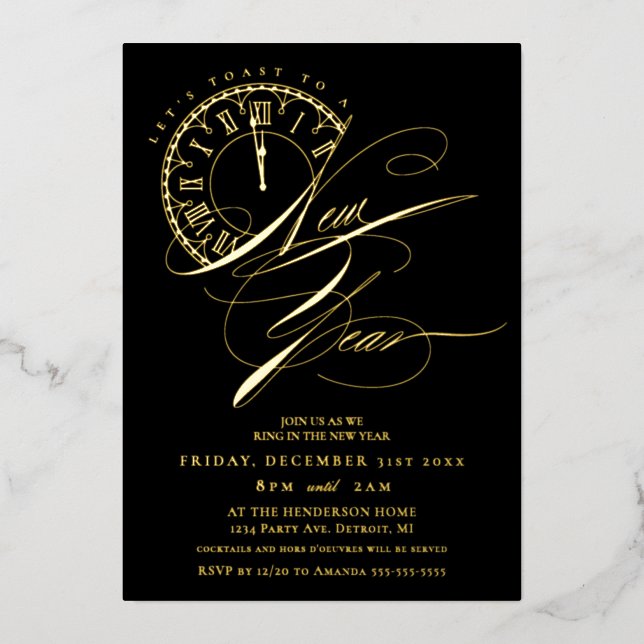 Elegantes und modernes New Year's Silver Party Folieneinladung (Vorderseite)