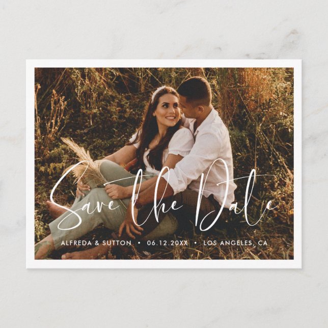 Elegantes und modernes Save the Date Foto Ankündigungspostkarte (Vorderseite)