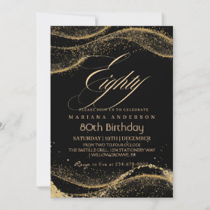 Elegantes und modernes Schwarzes Gold 80. Geburtst Einladung
