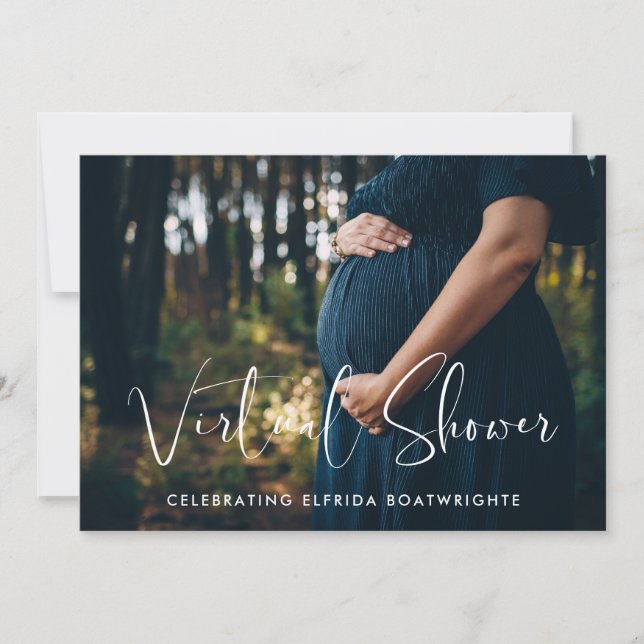 Elegantes und modernes Virtual Baby Dusche Foto Einladung (Vorderseite)