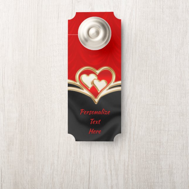Elegantes und romantisches Black Gold & Red Hearts Türanhänger (Auf Knauf)