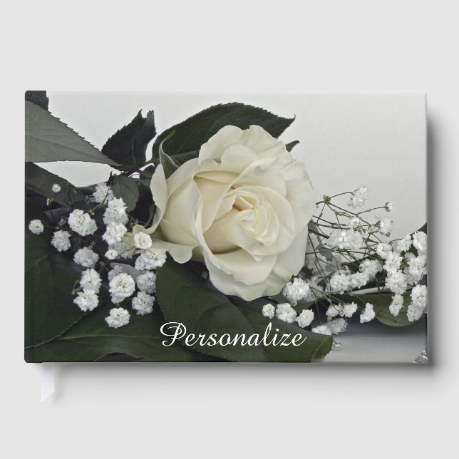 Elegantes und romantisches Weißes Rosenpersonalize Gästebuch (Vorderseite)