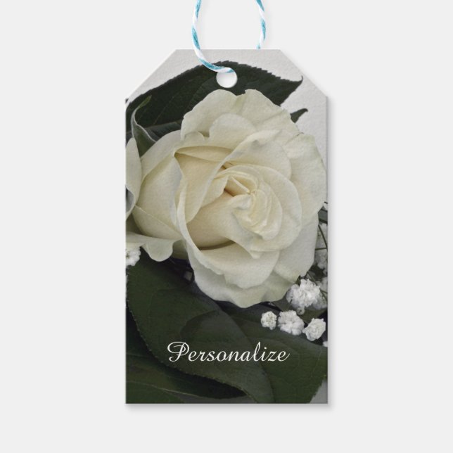 Elegantes und romantisches Weißes Rosenpersonalize Geschenkanhänger (Vorderseite)