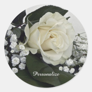 Elegantes und romantisches Weißes Rosenpersonalize Runder Aufkleber