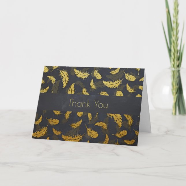 Elegantes und schicke Black and Gold Feather Viele Dankeskarte (Vorderseite)