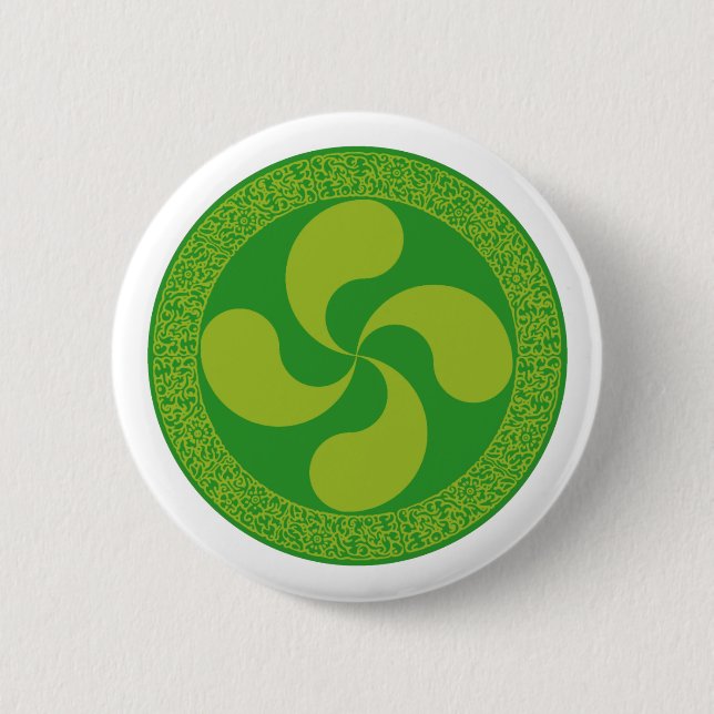 Elegantes und stilvolles baskisches Kreuz: Lauburu Button (Vorderseite)