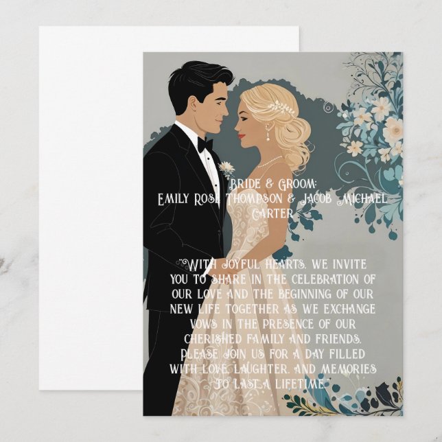 Elegantes und zeitloses Hochzeitsdesign Einladung (Vorne/Hinten)