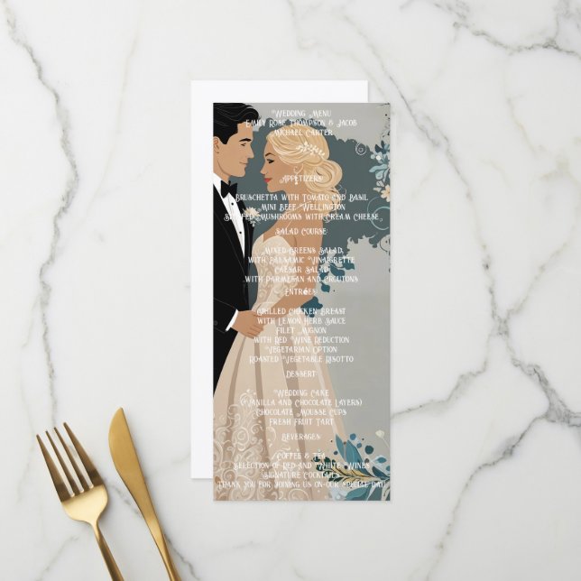 Elegantes und zeitloses Hochzeitsdesign Menükarte (Vorderseite/Rückseite Beispiel)