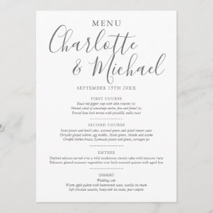Elegantes Unterschrift-Hochzeitmenü Menükarte