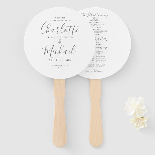 Elegantes Unterschrift-Skript-Hochzeitsprogramm Fächer (Vorne und Hinten)