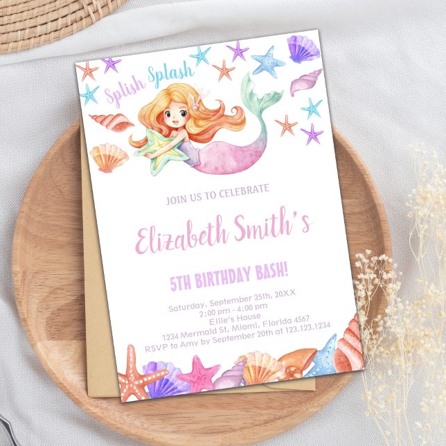 Elegantes Unterwasser Party Einladung für Mädchen (Beautiful Mermaid Birthday Invitations)